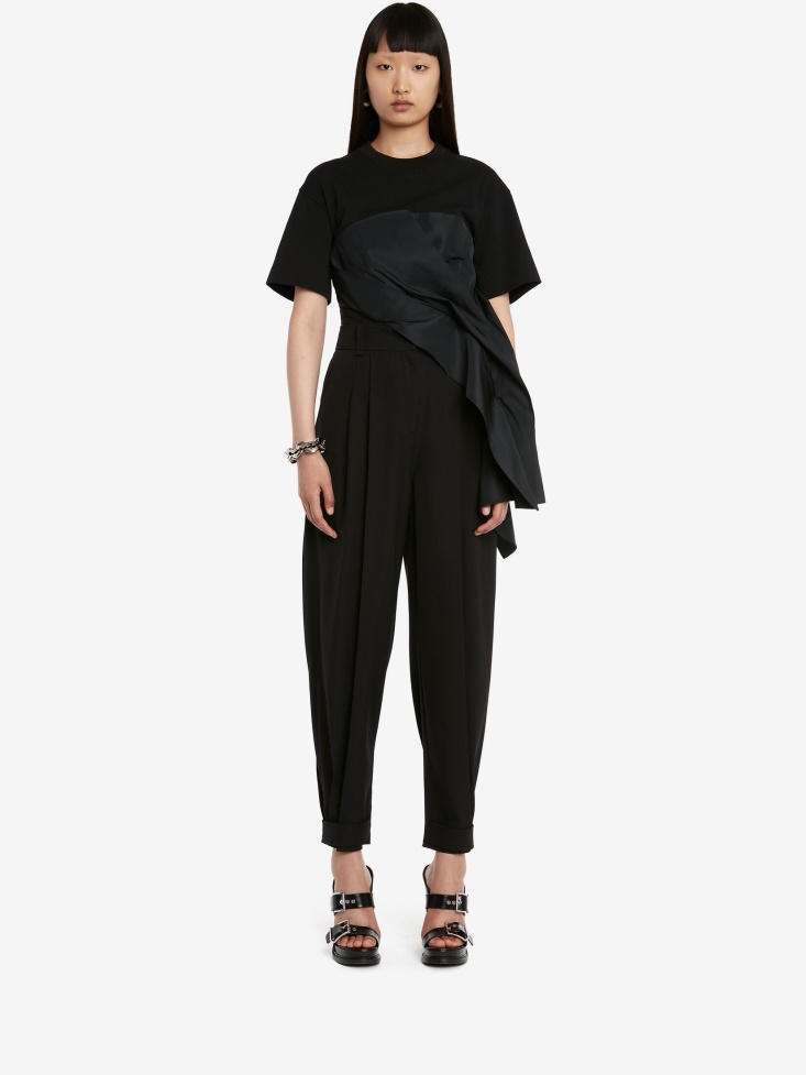 Black Fashion Alexander McQueen Women's Hybrid Drape T-Shirt