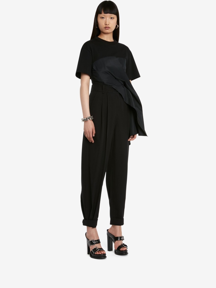 Black Fashion Alexander McQueen Women's Hybrid Drape T-Shirt