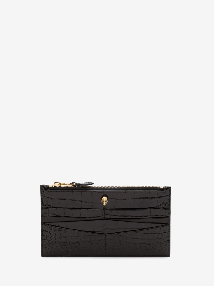 Black Women's Skull Flat Zip Wallet Fashion Alexander McQueen