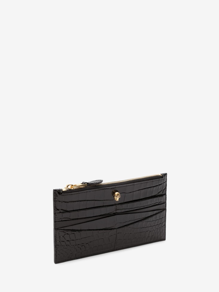 Black Women's Skull Flat Zip Wallet Fashion Alexander McQueen