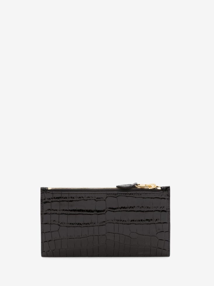 Black Women's Skull Flat Zip Wallet Fashion Alexander McQueen