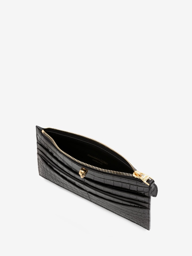 Black Women's Skull Flat Zip Wallet Fashion Alexander McQueen