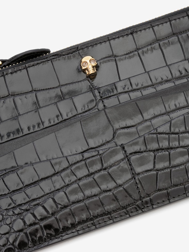 Black Women's Skull Flat Zip Wallet Fashion Alexander McQueen