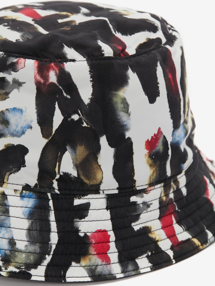 Men's Watercolour Graffiti Reversible Bucket Hat Fashion Alexander McQueen Black/Multicolour