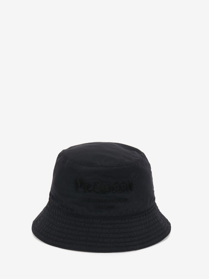 Men's Watercolour Graffiti Reversible Bucket Hat Fashion Alexander McQueen Black/Multicolour