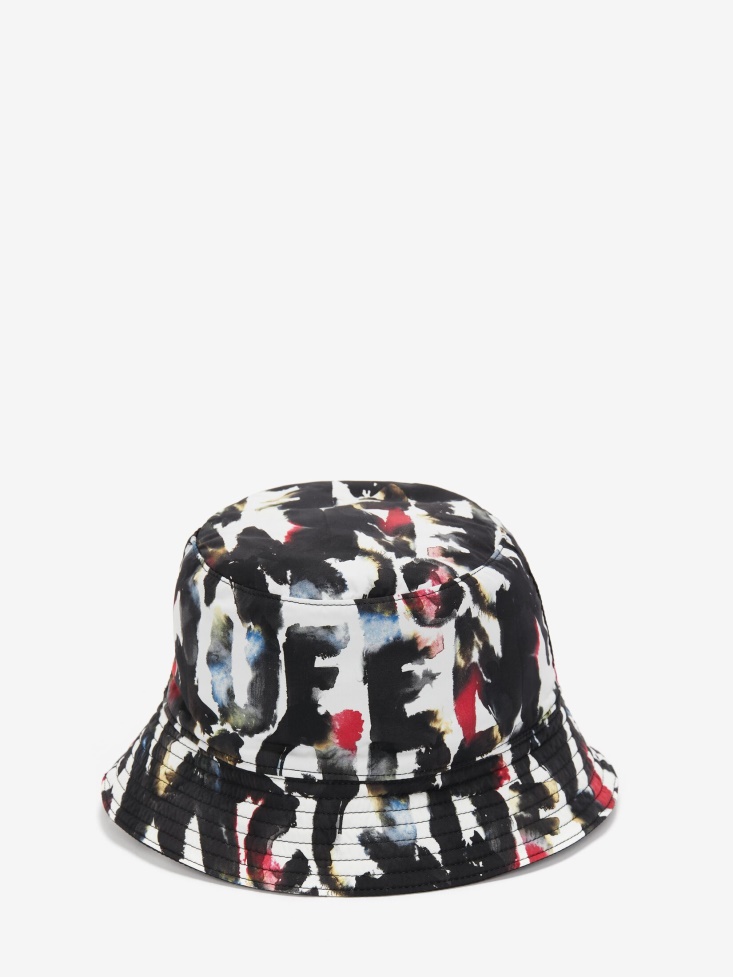 Men's Watercolour Graffiti Reversible Bucket Hat Fashion Alexander McQueen Black/Multicolour