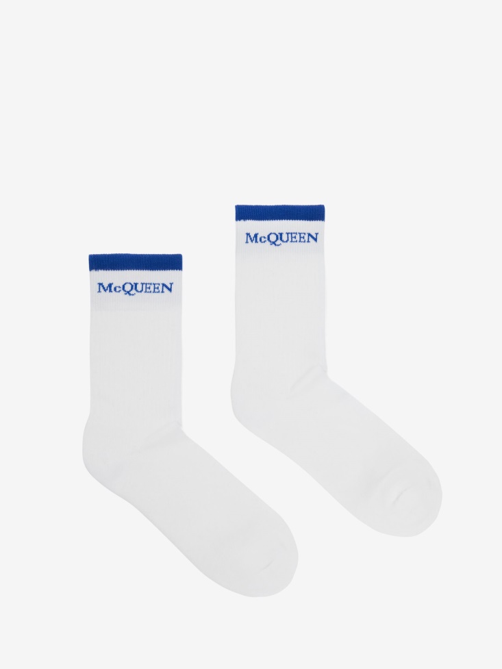 White/Blue Fashion Alexander McQueen Men's Reversible Logo Socks