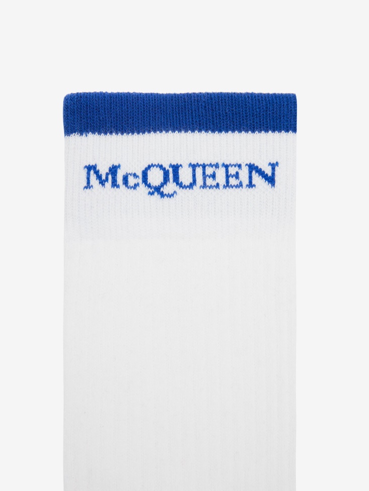 White/Blue Fashion Alexander McQueen Men's Reversible Logo Socks