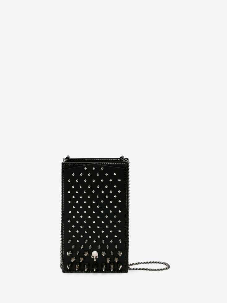 Fashion Alexander McQueen Black Women's Skull Phone Case With Chain