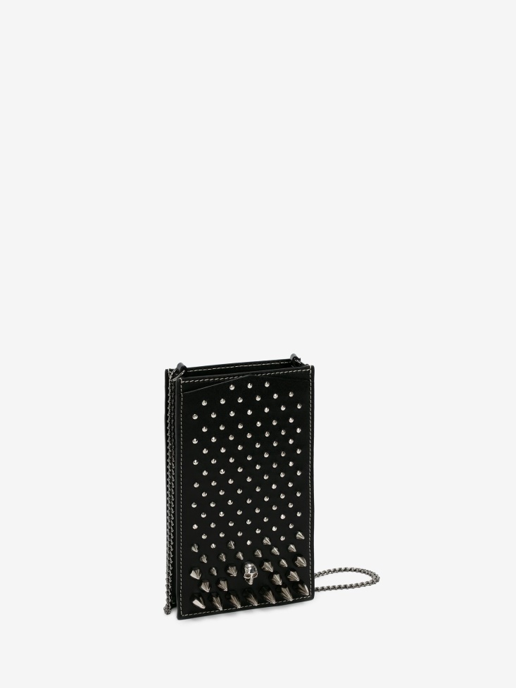 Fashion Alexander McQueen Black Women's Skull Phone Case With Chain