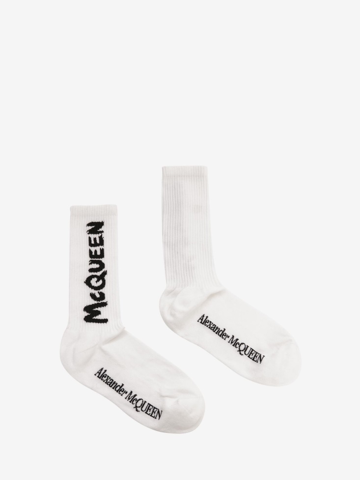 Fashion Alexander McQueen White/Black Men's in Graffiti Socks