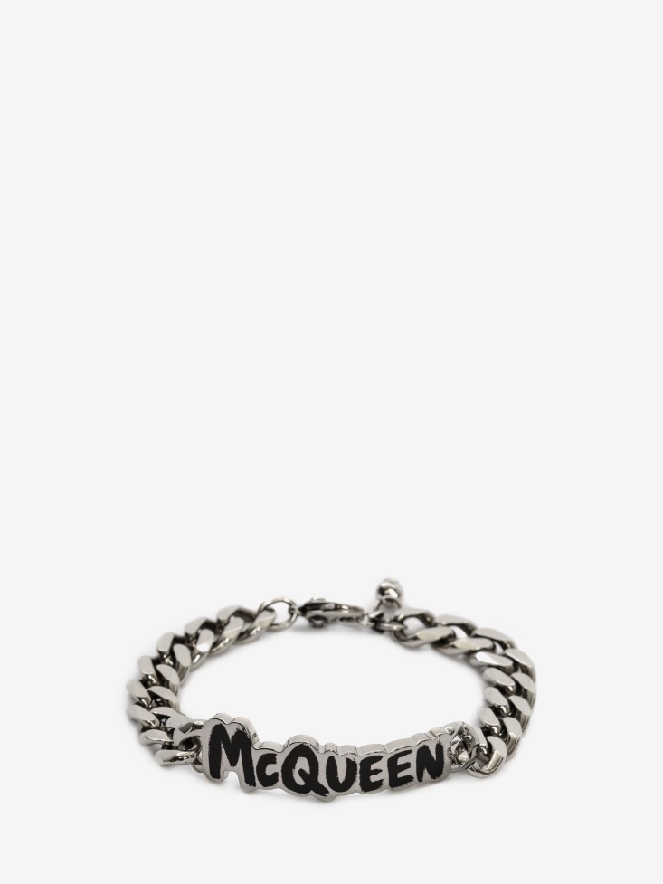 Fashion Alexander McQueen Men's in Graffiti Cut-Out Chain Bracelet Black