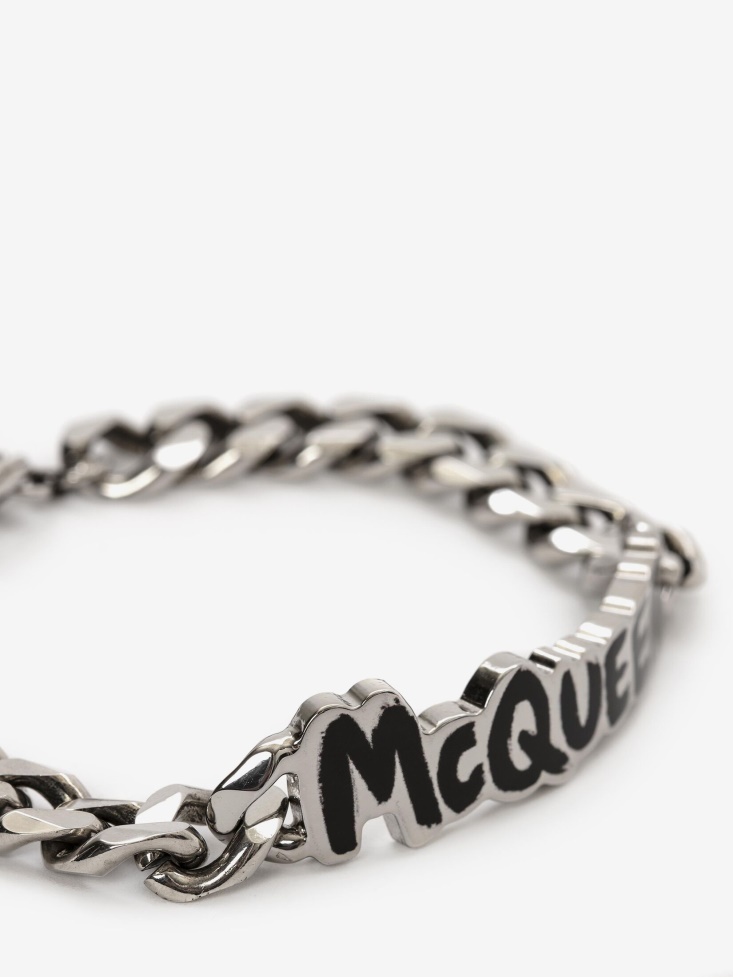 Fashion Alexander McQueen Men's in Graffiti Cut-Out Chain Bracelet Black