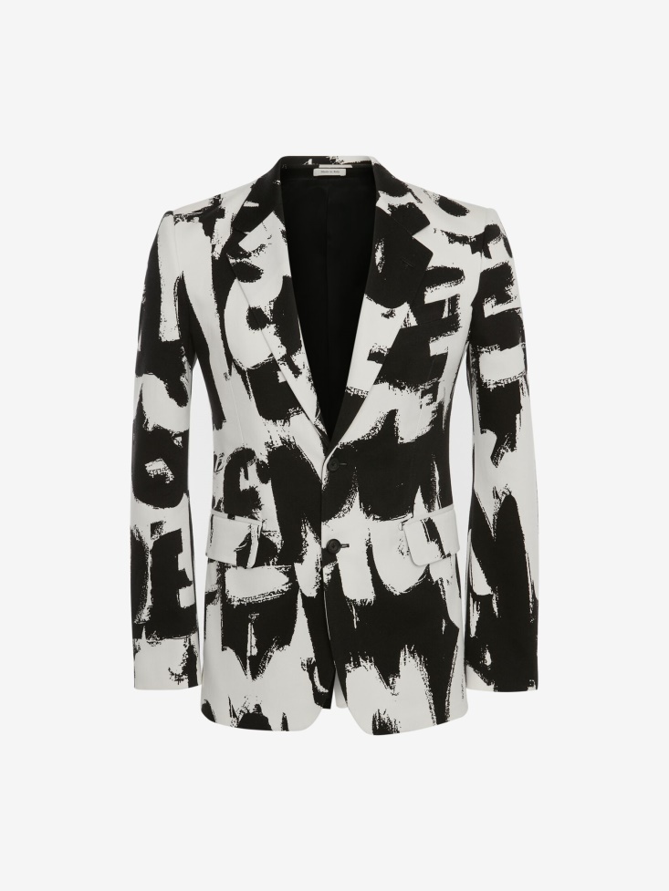 White/Black Men's in Graffiti Single-Breasted Jacket Fashion Alexander McQueen