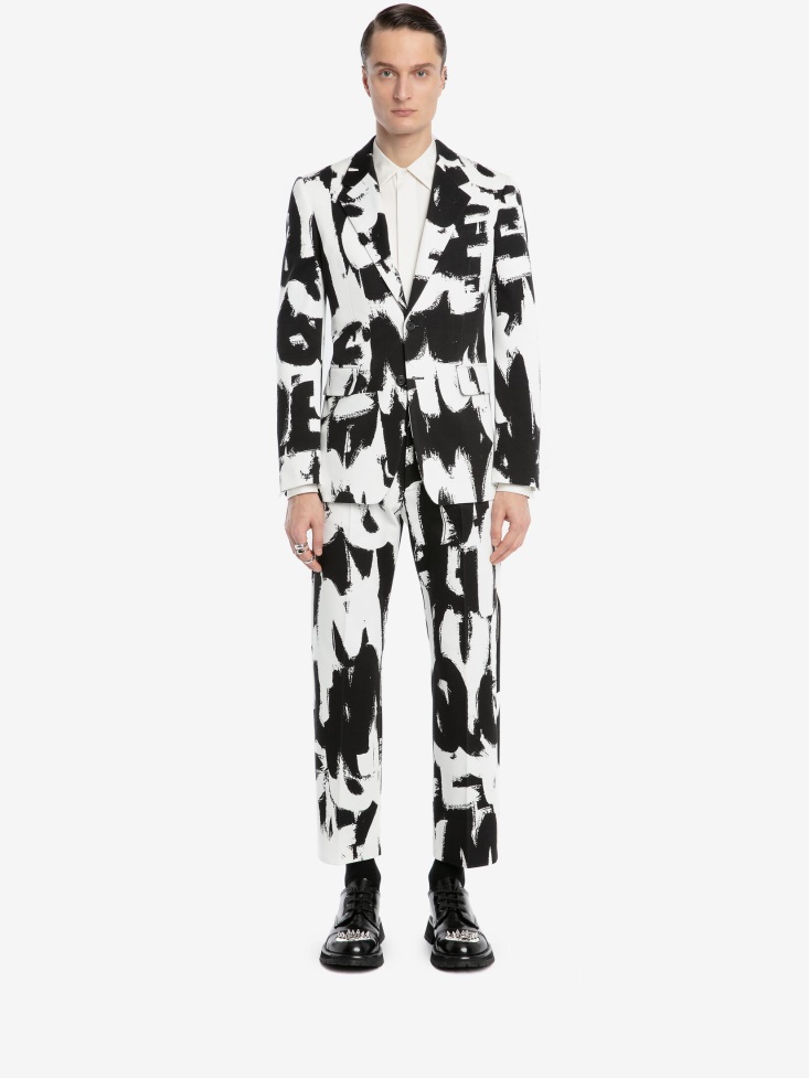White/Black Men's in Graffiti Single-Breasted Jacket Fashion Alexander McQueen