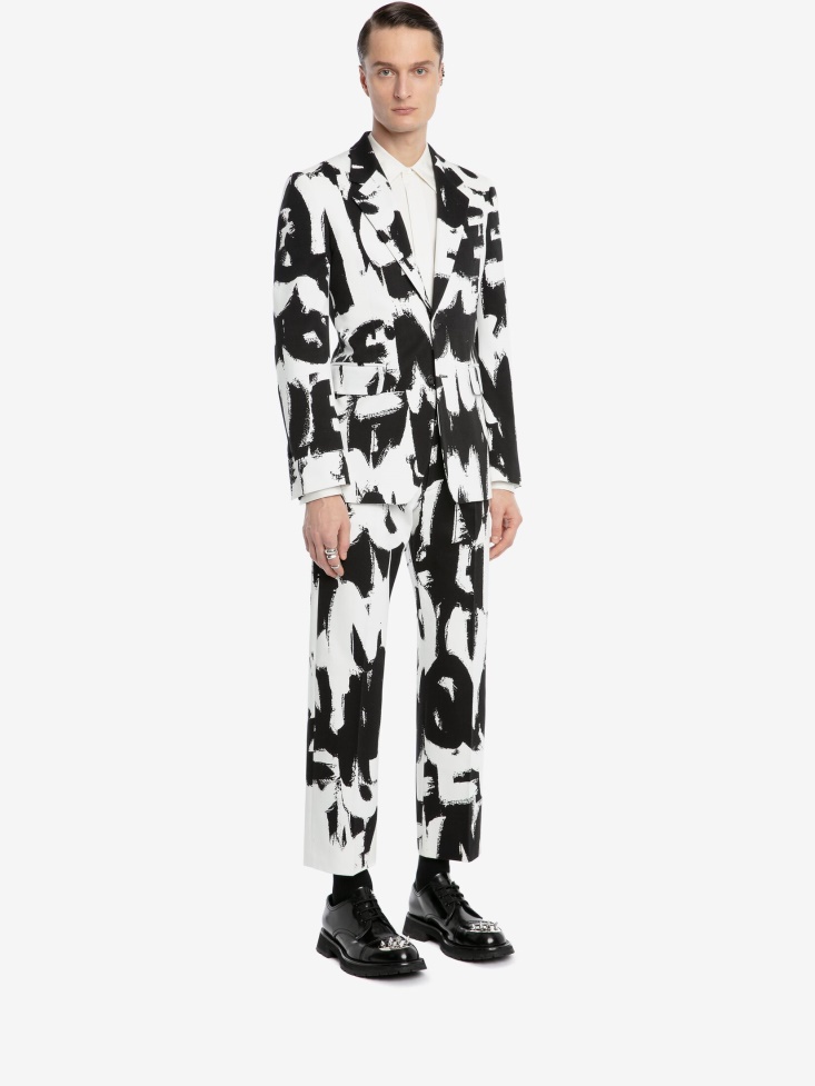 White/Black Men's in Graffiti Single-Breasted Jacket Fashion Alexander McQueen