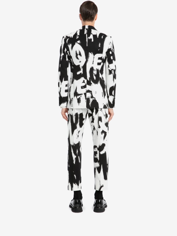 White/Black Men's in Graffiti Single-Breasted Jacket Fashion Alexander McQueen