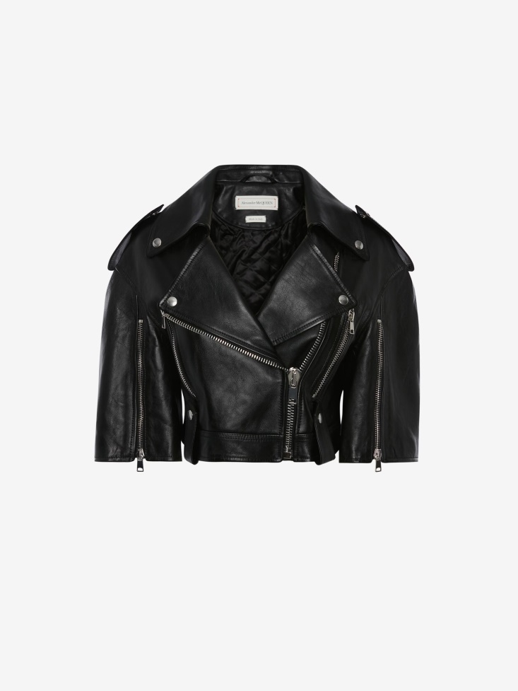 Black Fashion Alexander McQueen Women's Cropped Biker Jacket