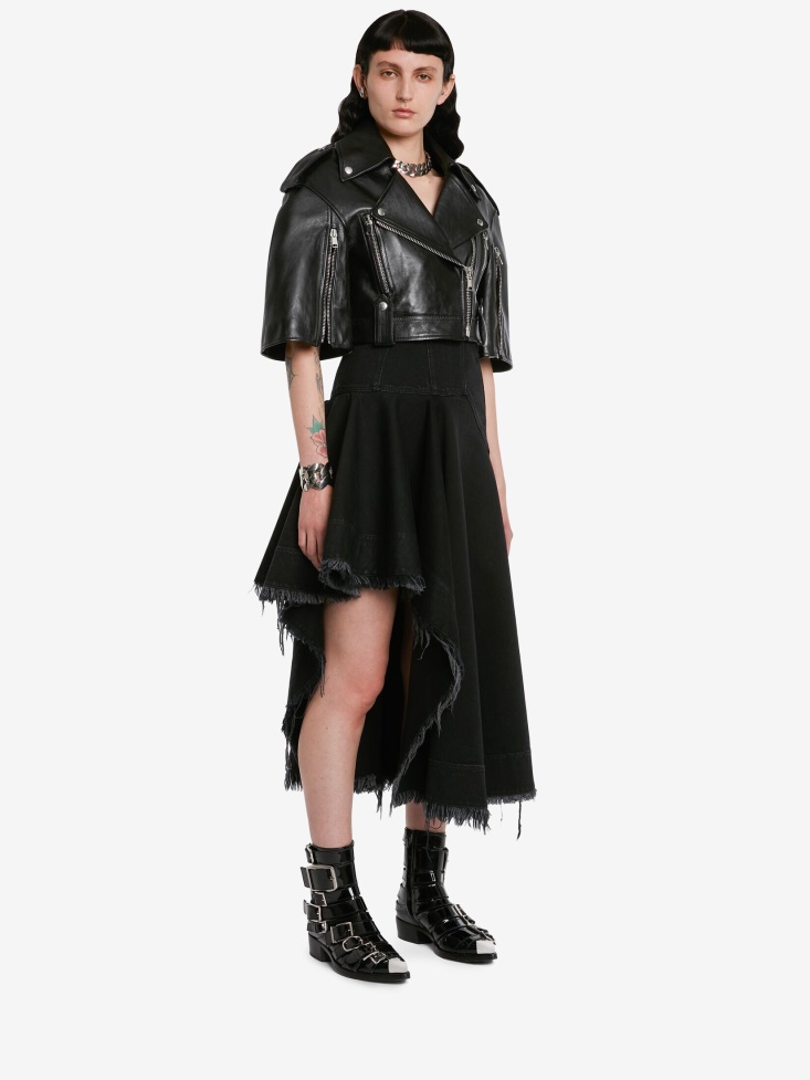 Black Fashion Alexander McQueen Women's Cropped Biker Jacket