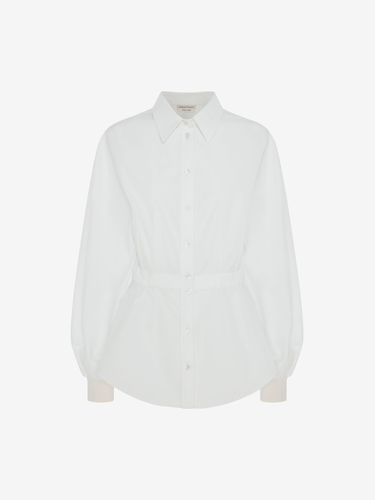 Women's Cotton Poplin Cocoon Sleeve Shirt Fashion Alexander McQueen Optical White