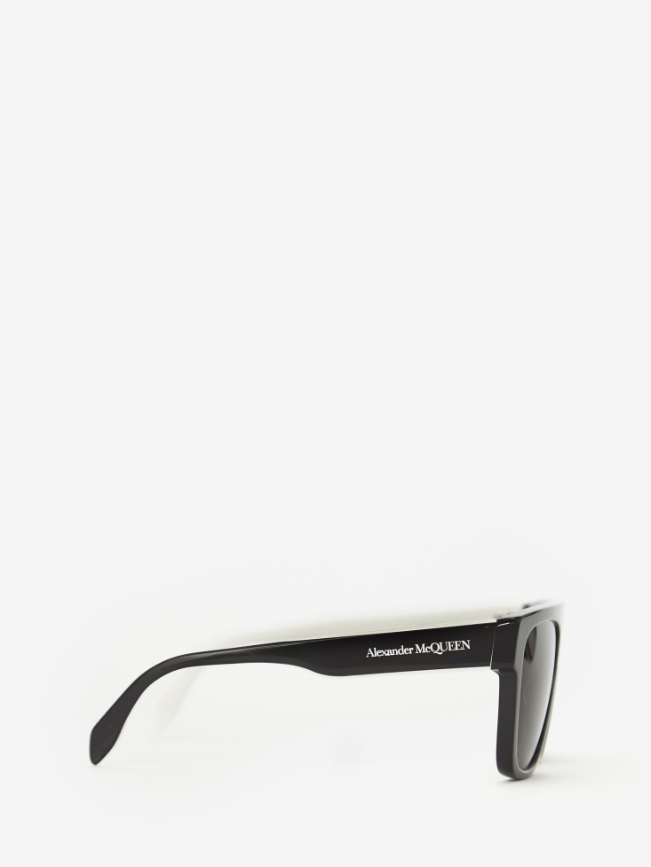 Black/White Fashion Alexander McQueen Men's Selvedge Flat Top Sunglasses