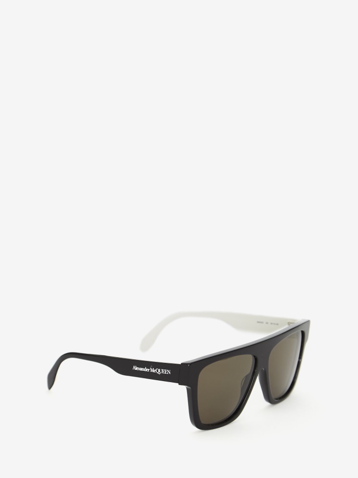 Black/White Fashion Alexander McQueen Men's Selvedge Flat Top Sunglasses