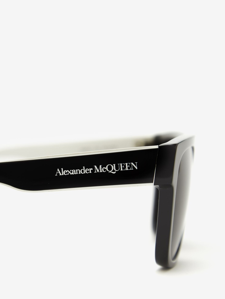 Black/White Fashion Alexander McQueen Men's Selvedge Flat Top Sunglasses