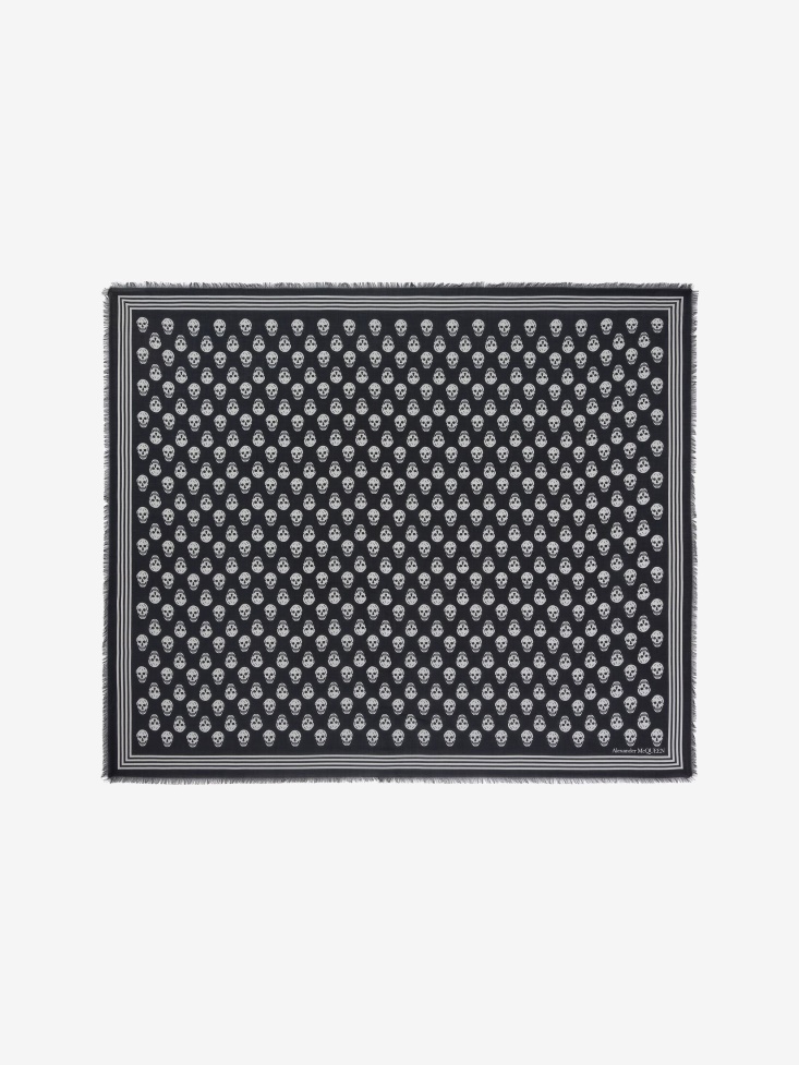 Black/Ivory Fashion Alexander McQueen Men's Biker Skull Scarf