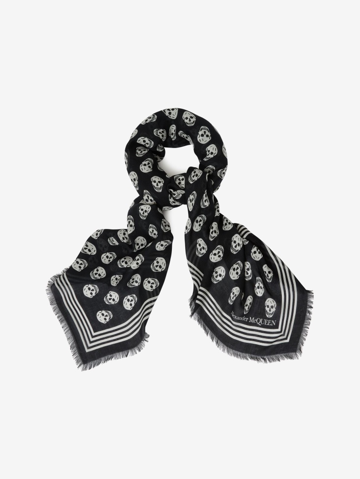 Black/Ivory Fashion Alexander McQueen Men's Biker Skull Scarf