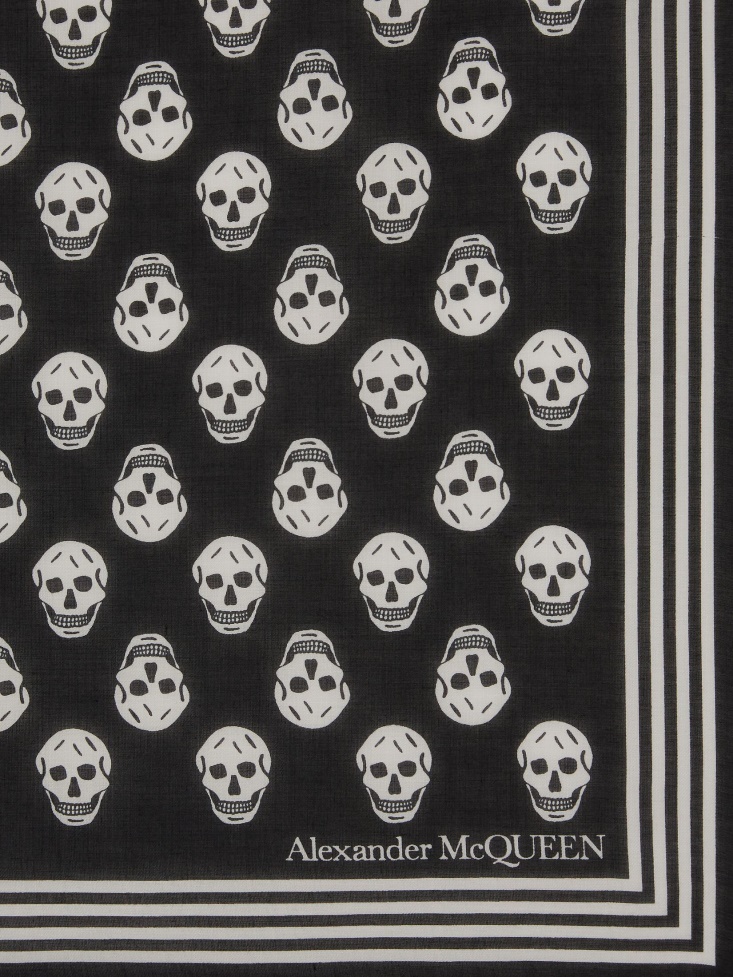 Black/Ivory Fashion Alexander McQueen Men's Biker Skull Scarf