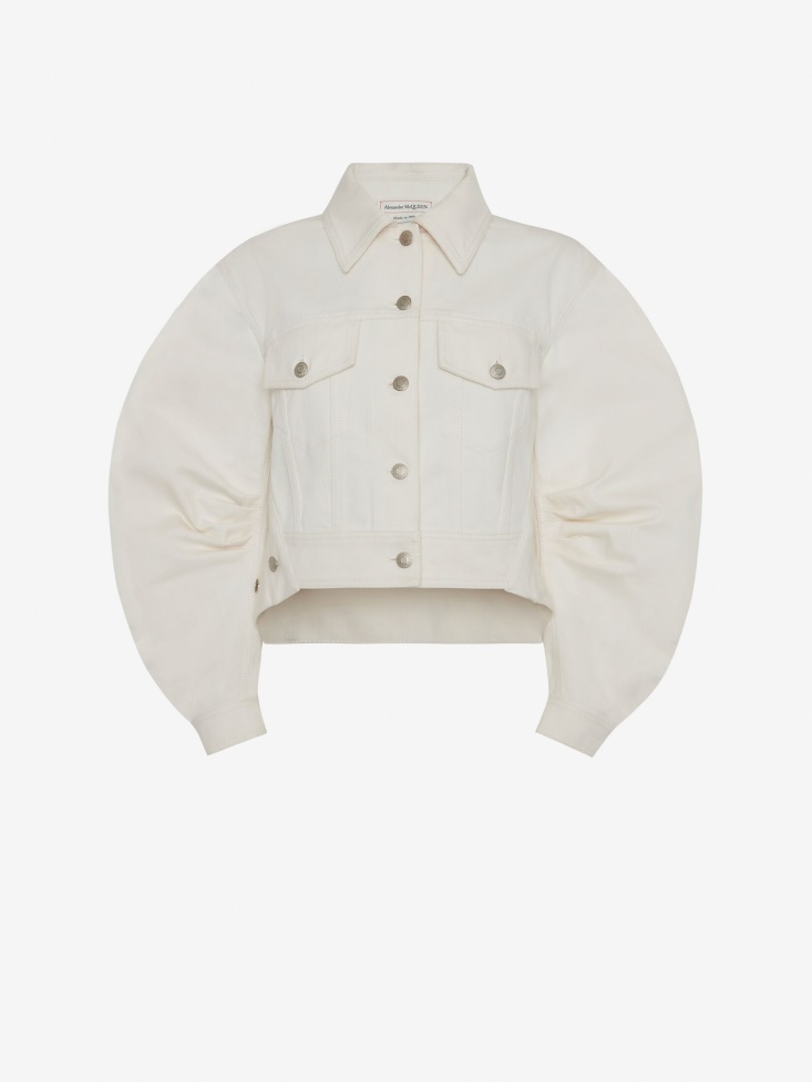 Fashion Alexander McQueen Ivory Women's Cocoon Sleeve Denim Jacket