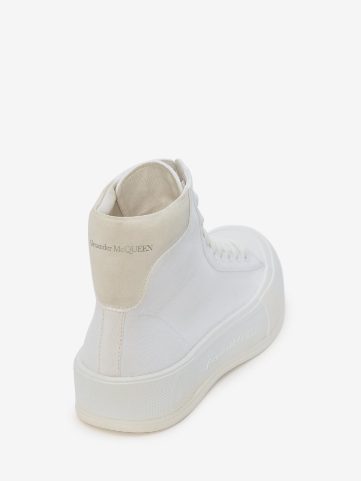 Fashion Alexander McQueen Men's High-Top Deck Plimsoll White