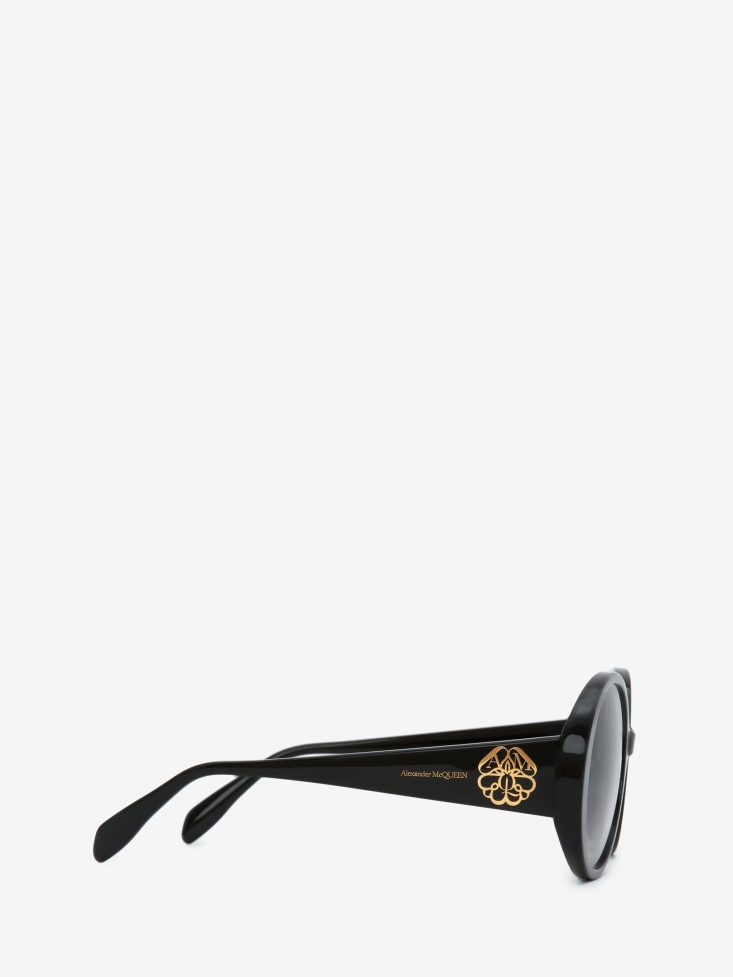 Women's Seal Logo Round Sunglasses Black/Grey Fashion Alexander McQueen