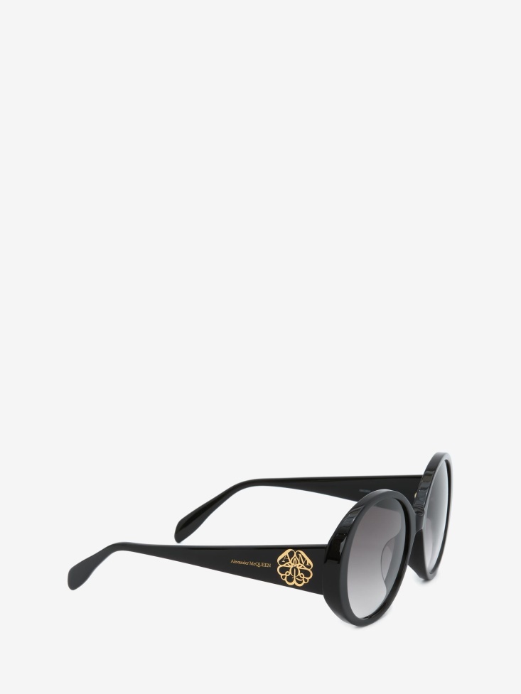 Women's Seal Logo Round Sunglasses Black/Grey Fashion Alexander McQueen