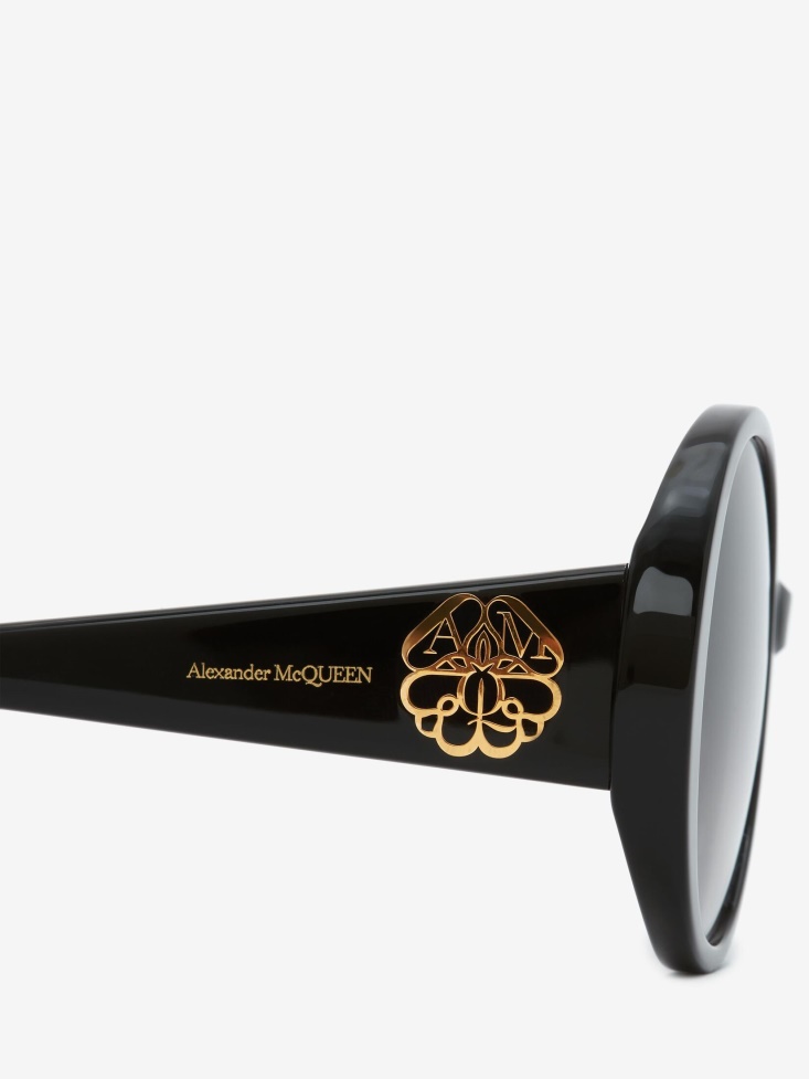 Women's Seal Logo Round Sunglasses Black/Grey Fashion Alexander McQueen