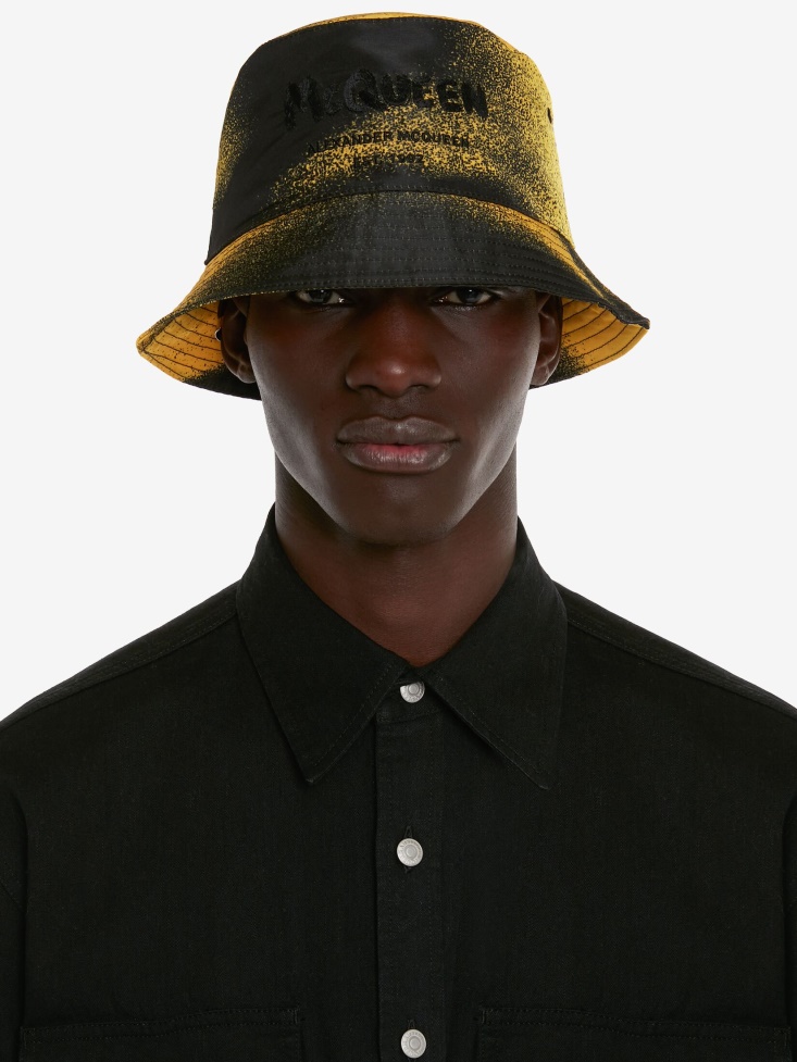 Black/Yellow Fashion Alexander McQueen Men's Silhouette Bucket Hat
