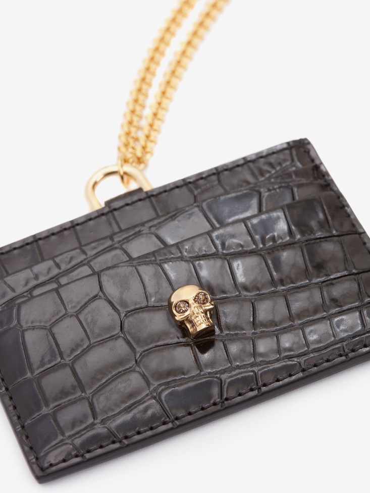 Black Women's Skull Card Holder With Strap Fashion Alexander McQueen