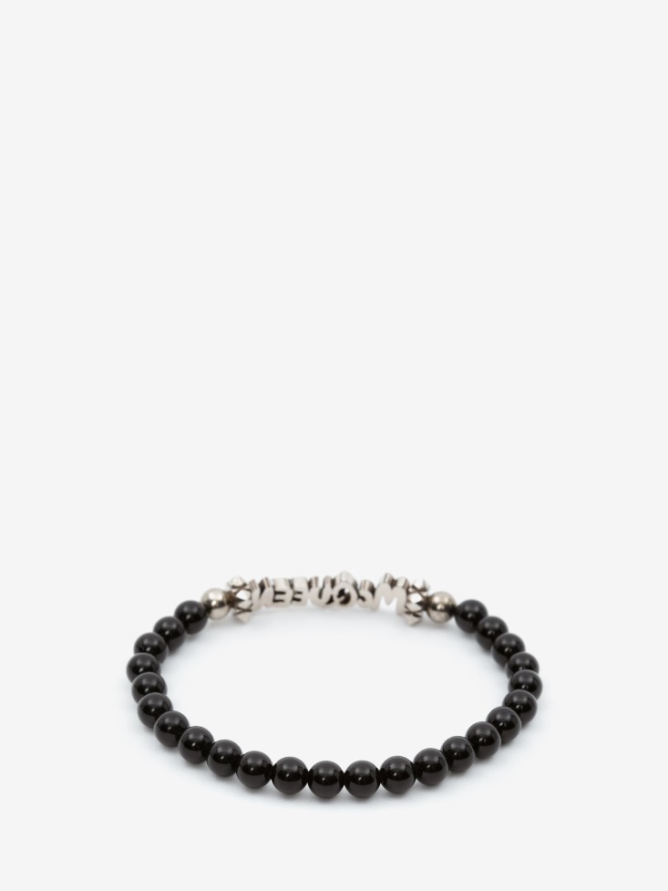 Black/Silver Fashion Alexander McQueen Men's in Graffiti Cut-Out Beaded Bracelet
