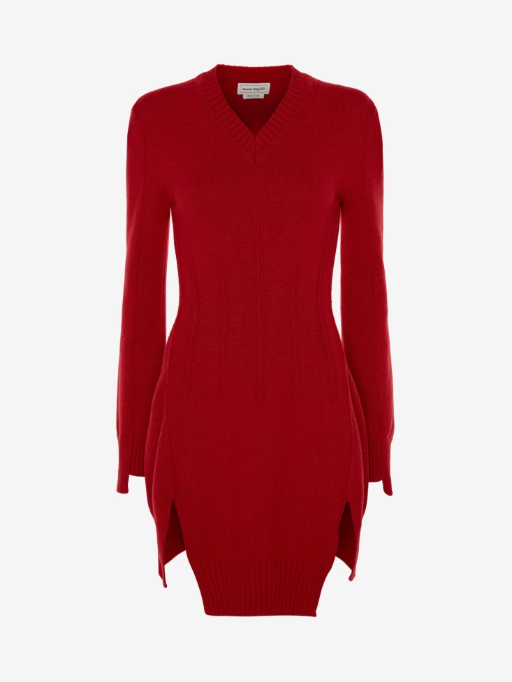 Women's Cashmere Corset Stitch Tunic Jumper Fashion Alexander McQueen Welsh Red