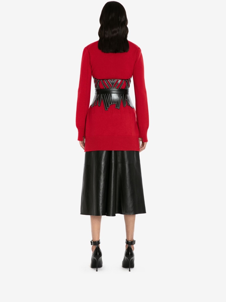 Women's Cashmere Corset Stitch Tunic Jumper Fashion Alexander McQueen Welsh Red