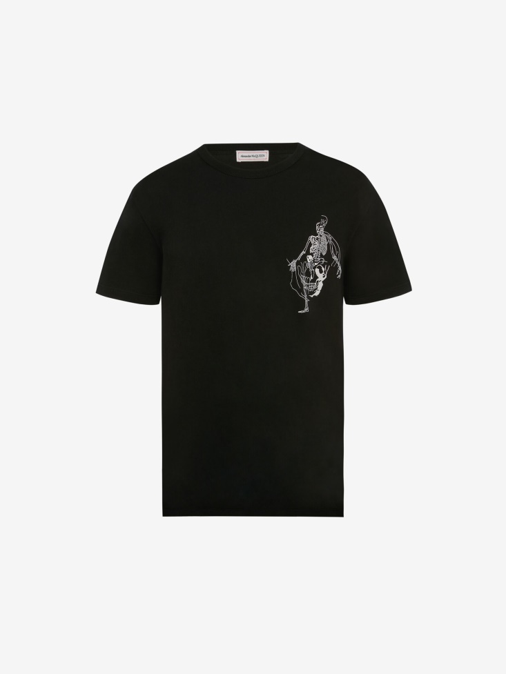 Black/Ivory Fashion Alexander McQueen Men's Skeleton Motif T-Shirt
