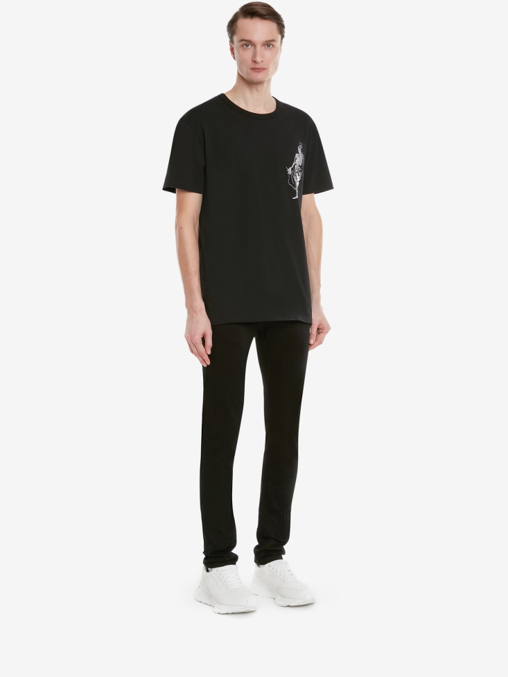 Black/Ivory Fashion Alexander McQueen Men's Skeleton Motif T-Shirt