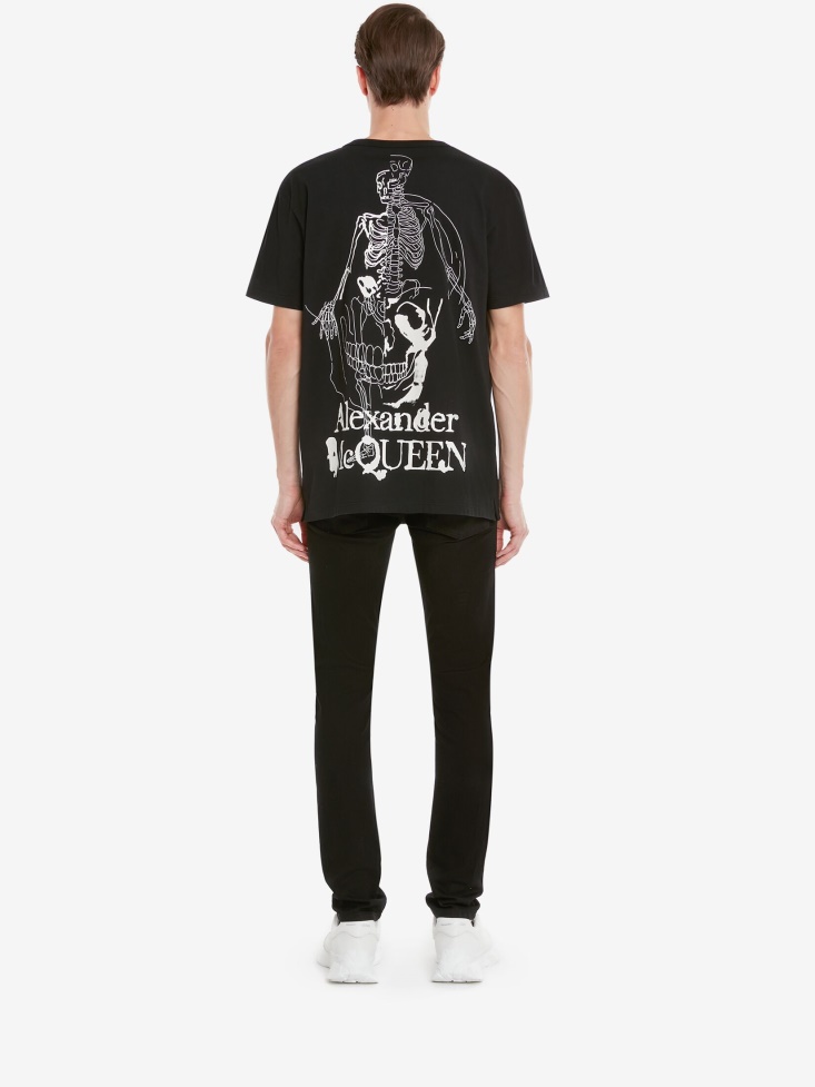 Black/Ivory Fashion Alexander McQueen Men's Skeleton Motif T-Shirt