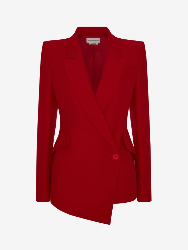 Fashion Alexander McQueen Women's Leaf Crepe Drop Hem Jacket Welsh Red