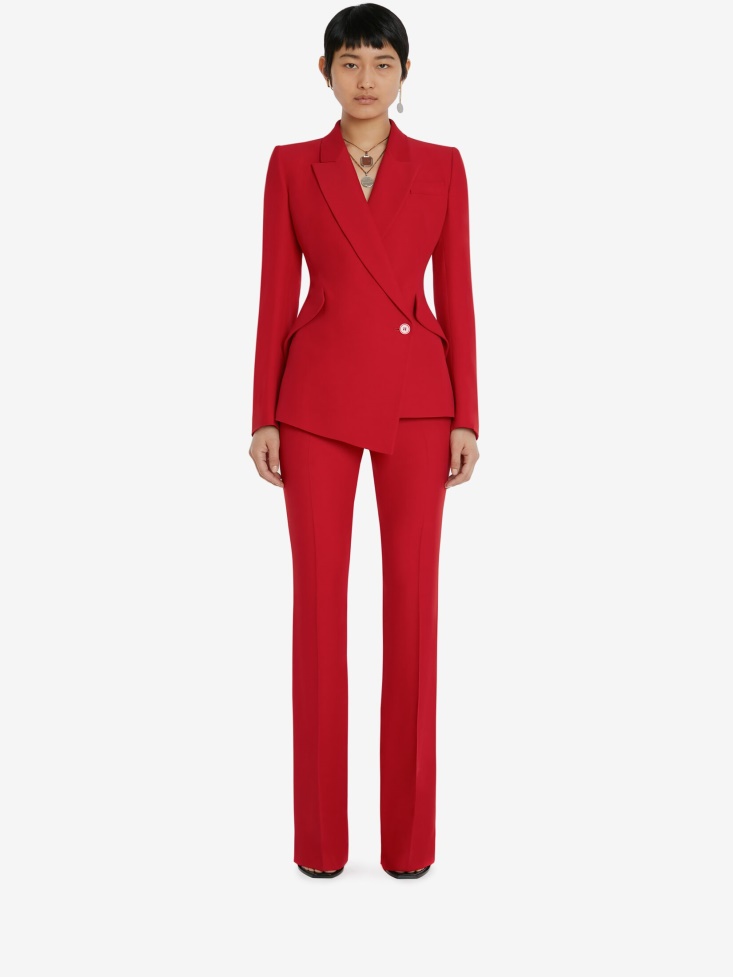 Fashion Alexander McQueen Women's Leaf Crepe Drop Hem Jacket Welsh Red