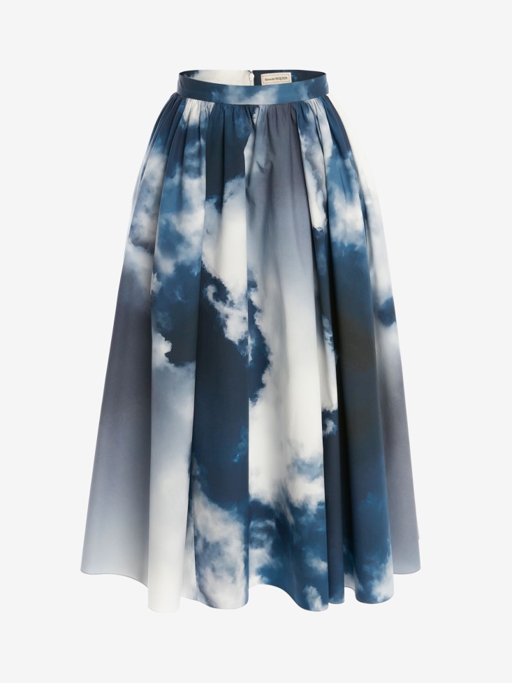 Women's Blue Sky Cotton Poplin Midi Skirt Blue Fashion Alexander McQueen