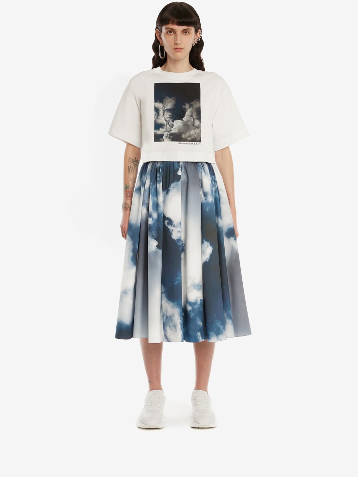 Women's Blue Sky Cotton Poplin Midi Skirt Blue Fashion Alexander McQueen