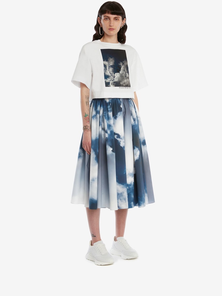 Women's Blue Sky Cotton Poplin Midi Skirt Blue Fashion Alexander McQueen