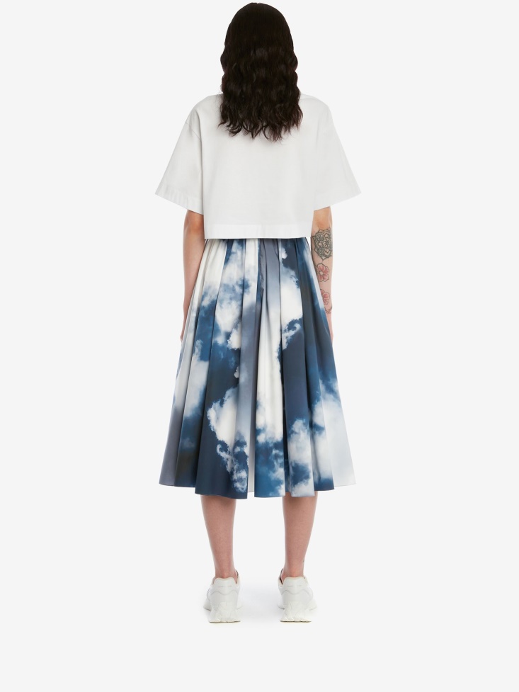 Women's Blue Sky Cotton Poplin Midi Skirt Blue Fashion Alexander McQueen