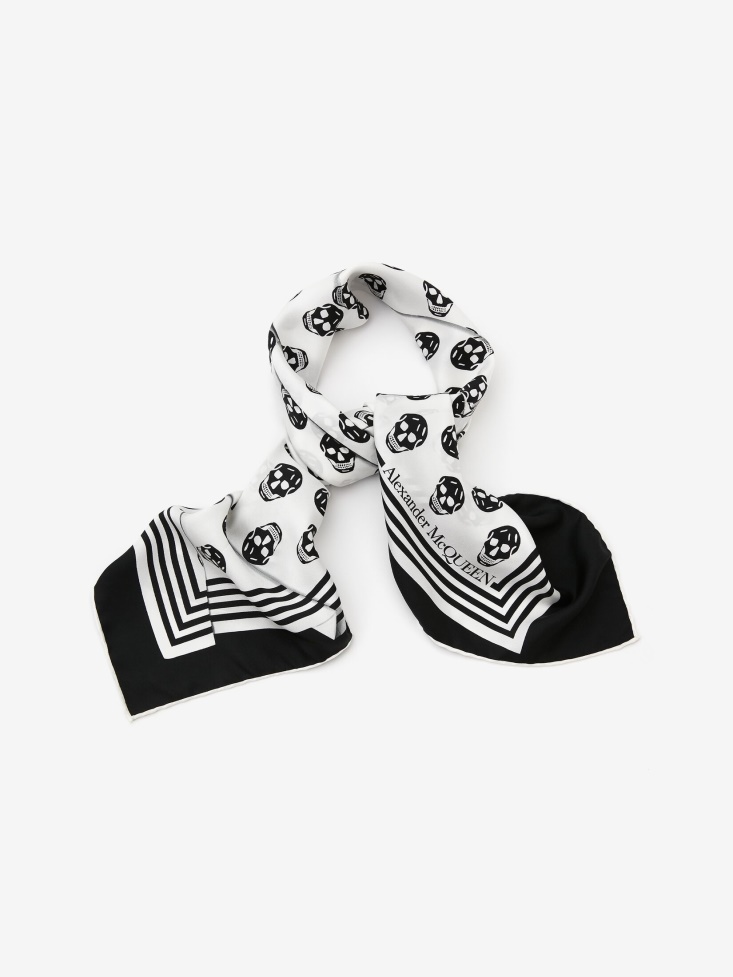 Ivory/Black Women's Biker Skull Crashed Foulard Fashion Alexander McQueen